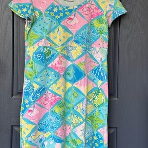 Lilly Pulitzer Blue and Yellow Floral Dress, Size L
